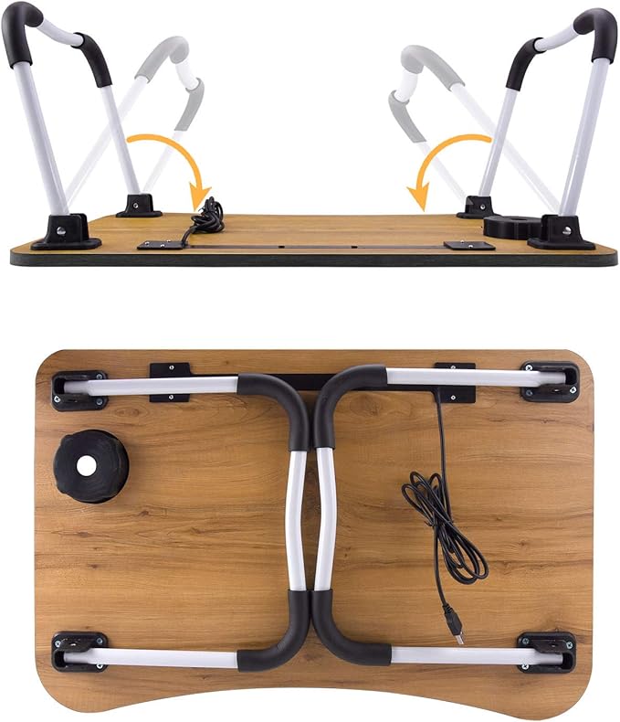 Slendor Lap Desk with Cup Holder, Foldable Laptop Table for Bed, Portable Bed Desk for Laptop and Writing, Computer Tray with Tablet Slot, Notebook Stand Reading Holder for Couch Sofa Floor,Black