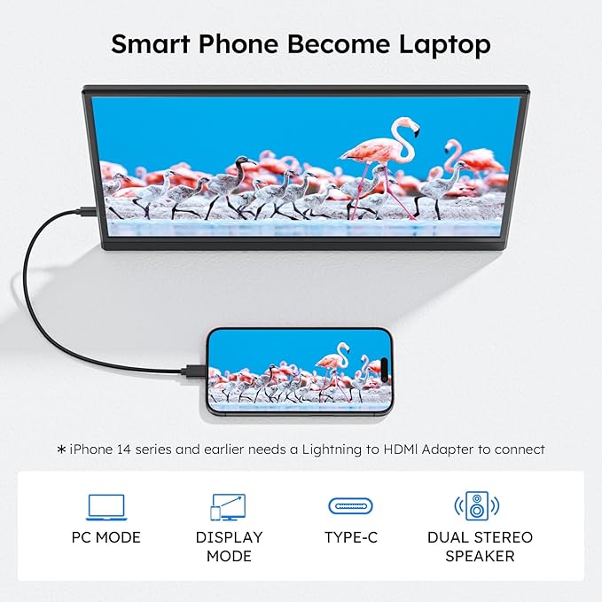 15.6" Portable Monitor FHD 1080P USB-C HDMI External Second Screen for Laptop, PC, Mac, Phone, PS5/PS4, Xbox, Switch IPS Ultra-Thin Gaming Display with Kickstand,Plug&Play