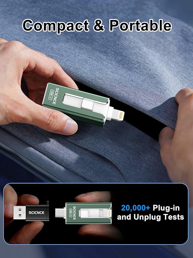 SCICNCE 256GB Flash Drive Intended for iPhone, USB Memory Stick Storage Backup for Photos Videos, Plug and Play No APP Required, Compatible with iPhone iPad Android and Computers (Green)
