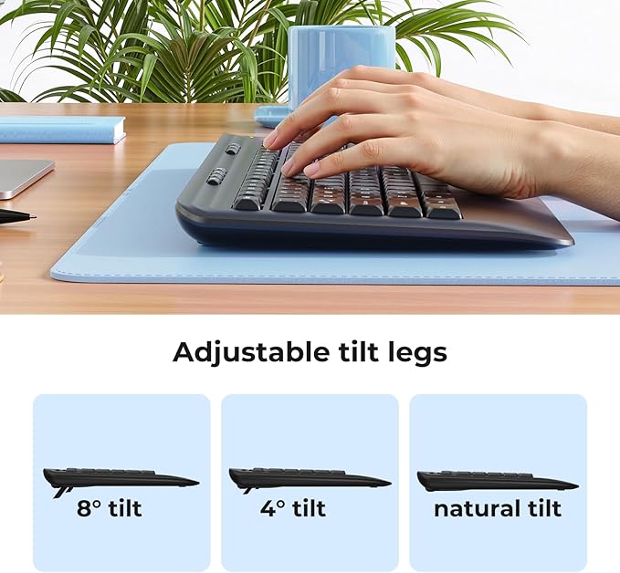 Silent Wireless Keyboard and Mouse Combo - Keyboard with Large Print Cover, 2.4GHz Full-Sized Ergonomic Keyboard with Wrist Rest and Mouse for Laptop, PC, Notebook, Desktop