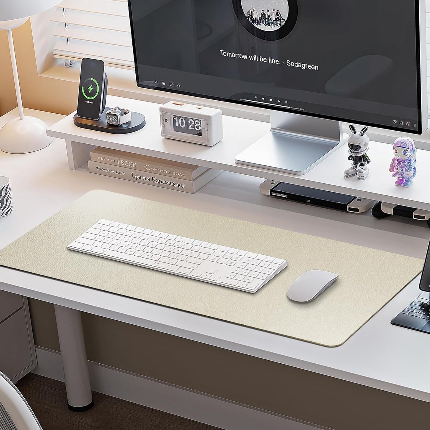 Boutilon Leather Desk Pad Protector,Non-Slip Mouse Pad,Laptop Desk Pad,Office Mouse Mat,Waterproof Leather Desk Blotter,Desk Writing Pad for Office and Home (M-Golden,30"x14")