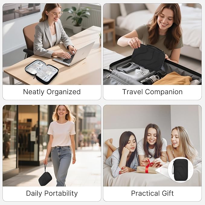 Skycase Tech Pouch - Lightweight Electronics Organizer Travel Case, Double Layers Travel Cable Organizer, All-in-One Storage Bag for Charger, Cord, Phone, Flash Drive, Accessories