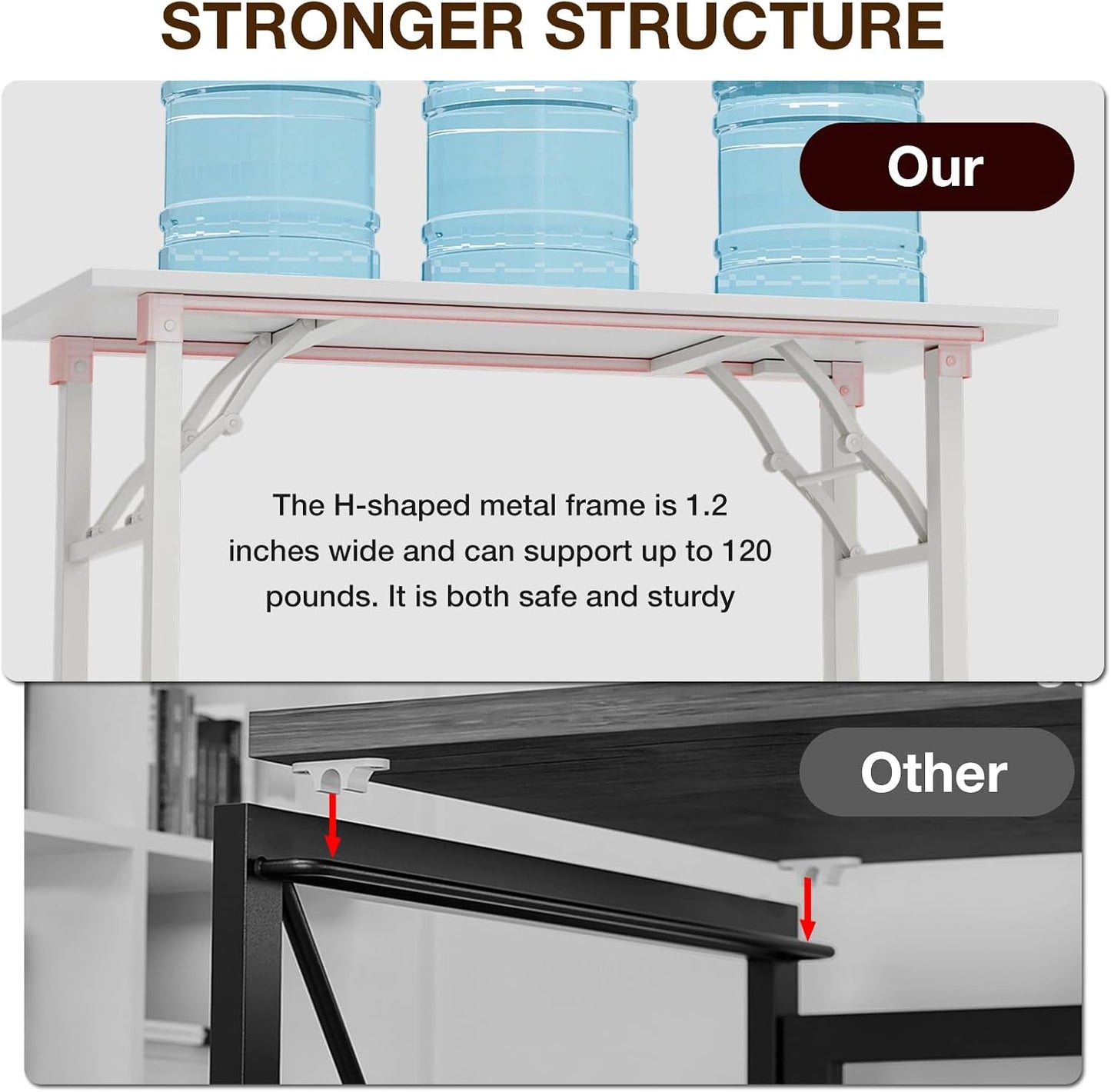 TEMI Long Computer Desk Folding Table - No Assembly, Compact 55.1" Foldable Desk with Power Outlets & USB Charging Port, Portable Lagre Office Desk, Ideal Large Study Table for Narrow Spaces