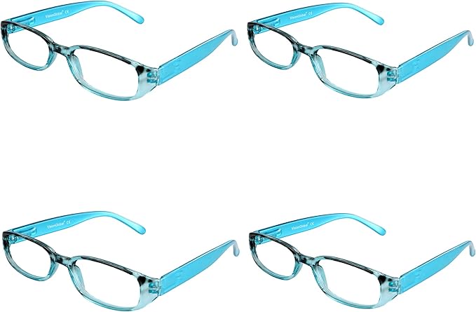 VisionGlobal 4 Pairs Reading Glasses with Spring Hinge, Blue Light Blocking Glasses for Women/Men (Blue,+1.25 Magnification)4 Count (Pack of 1)