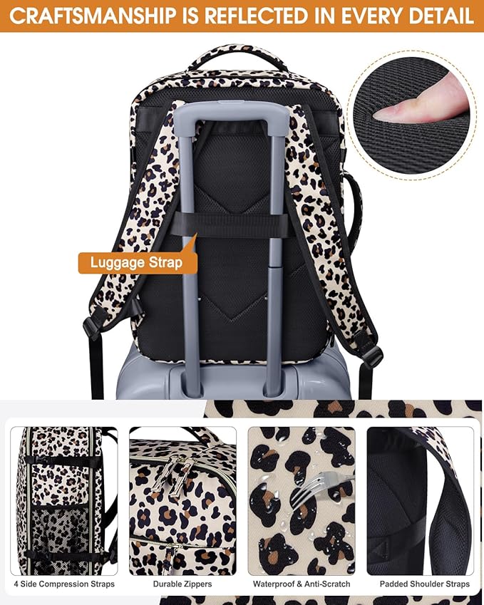 Capolo Travel Backpack for Women Men Waterproof Laptop Backpack Airlines Approved Carry On Backpack Bag Computer Bags for Business, Work, Traveling Fits 15.6 Inch Laptop(Leopard)
