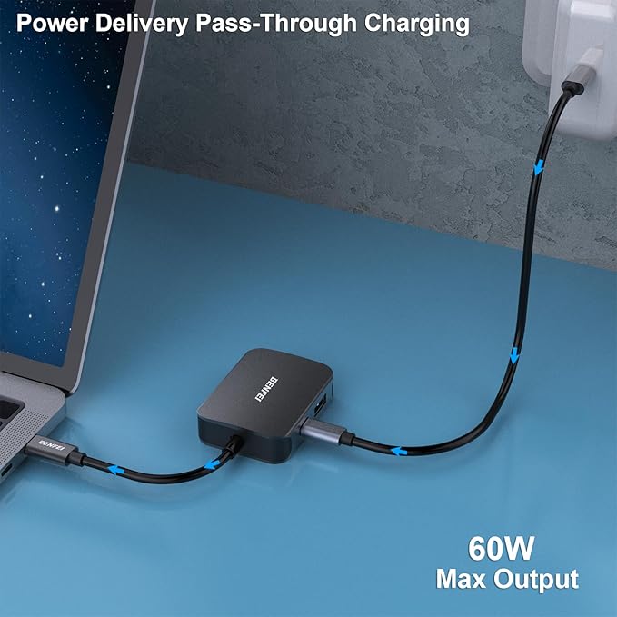 BENFEI USB C HUB 4in1, USB Type-C to HDMI VGA Adapter, USB C to USB Adapter, USB Type-C Power Delivery, Compatible with iPhone 15 Pro/Max, MacBook Pro/Air 2023, iPad Pro, iMac, S23, XPS 17