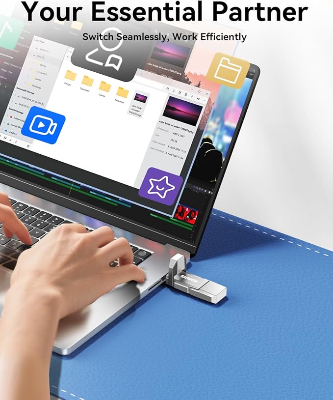 128GB USB C Flash Drive Up to 450MB/s USB 3.2 Solid State Thumb Drive 2-in-1 Dual Flash Drive Data Storage Memory Stick Compatible with Smartphone Tablet Computer Game Console