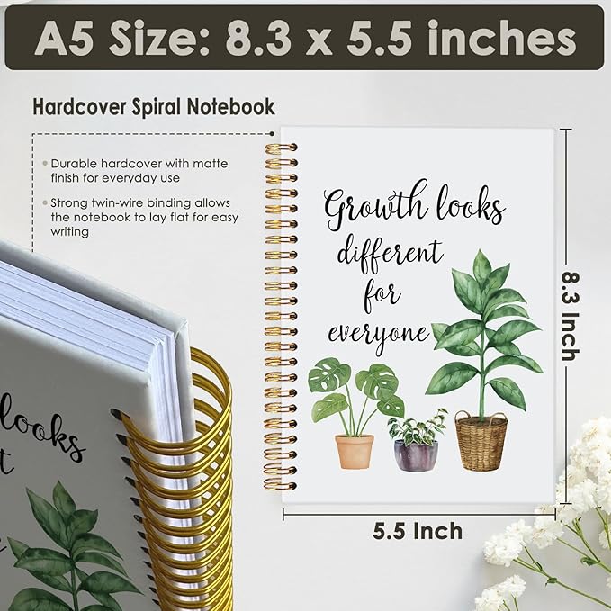 Wheatwin Inspirational Hardcover Spiral Journal Notebook, Motivational Journal Gifts for Women Students Teachers Therapists, Growth Looks Different for Everyone Plant Notebook 5.5x8.3