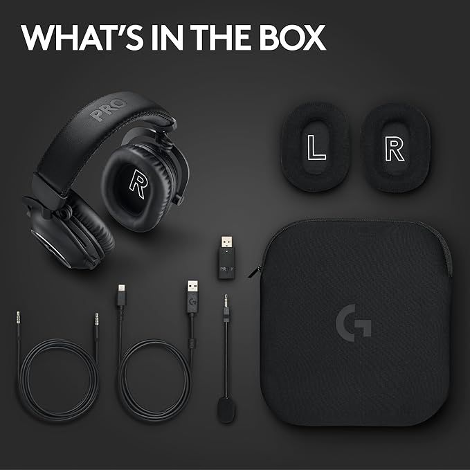 Logitech G PRO X 2 Lightspeed Wireless Gaming Headset: Wireless Gaming Headphones with Mic, 50mm Graphene Drivers, 2.02.0—7.1 Surround, Bluetooth/USB/3.5mm Aux, for PS4/PS5/PC/Nintendo Switch - Black