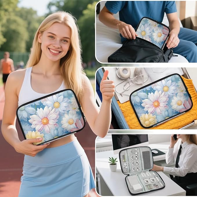 Dreamy Daisy Flowers Electronics Travel Organizer Case, Tech Accessories Cable Storage Bag for Cords, Charger, Phone, Hard Drive