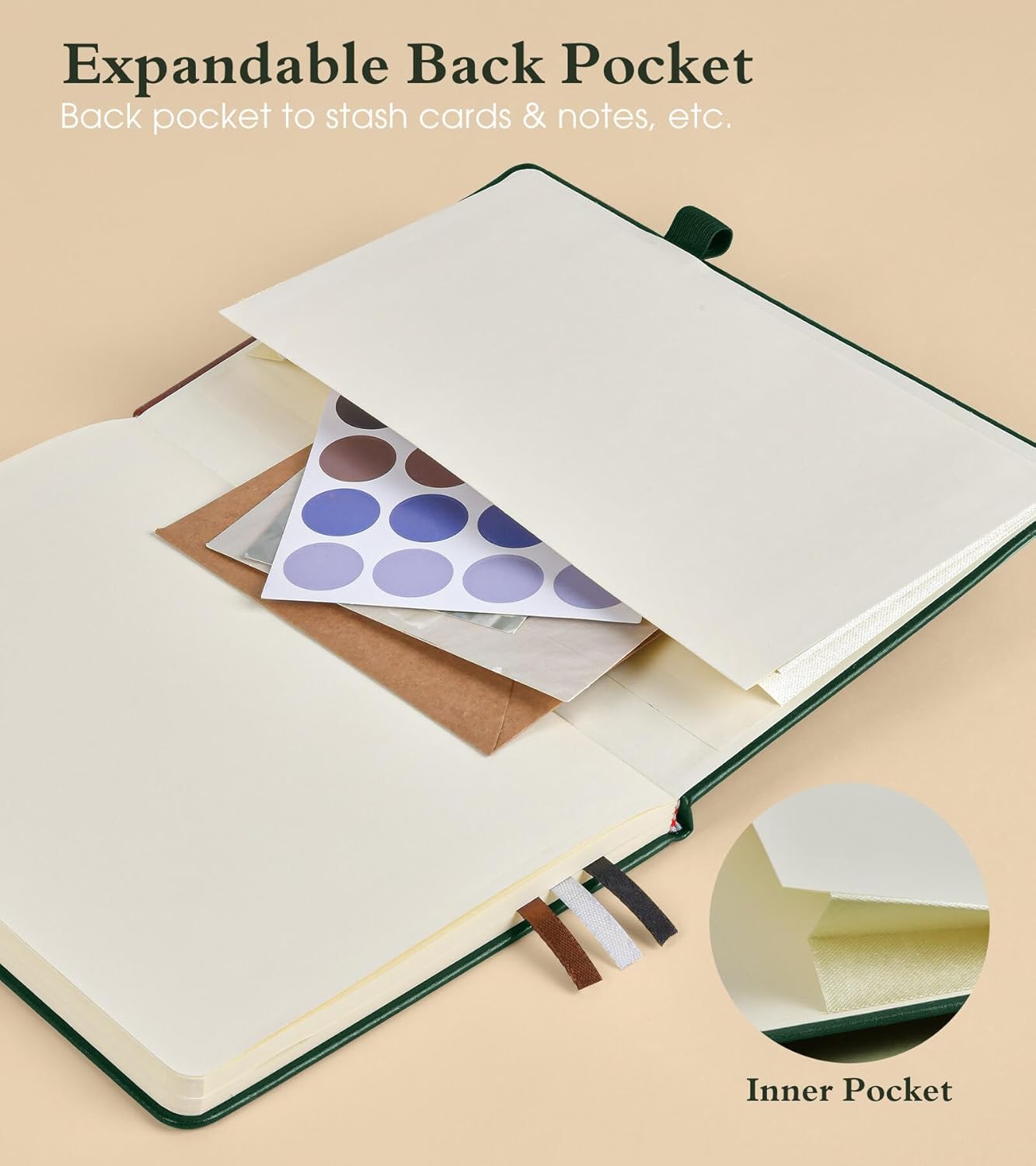 Graph Notebook for Women Men, 160 Pages Grid Paper Journal, A5 Hardcover Vintage Leather Graphing Notebooks for School, Work, College Ruled, Inner Pocket, 5.8"x8.5" (Green)