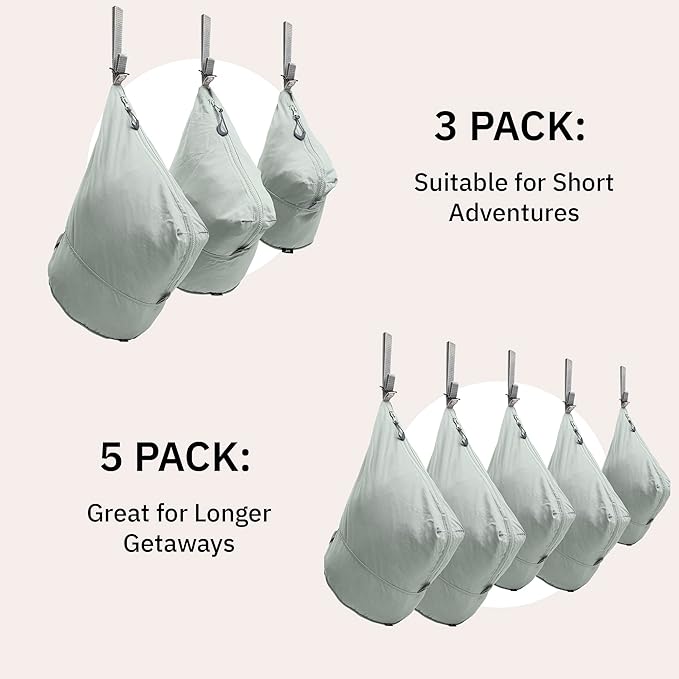 trtl Packing Pods, Sea Foam - Packing Cubes for Travel - Organizer Bags for Luggage to Maximize Space in Suitcase - Travel Packing Organizers - Includes Carry Strap - Comes with 3 Cube Sizes - 5 Pack