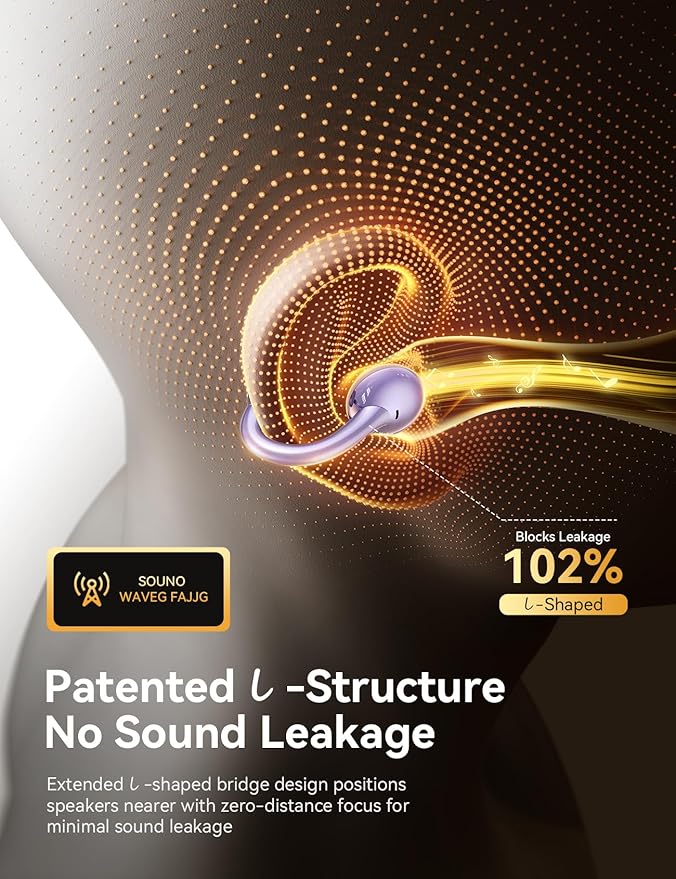 JOYROOM OE3 Clip-On Earbuds, Wireless Open Ear Earbuds Headphones, Auto L-R Recognition, Omni Tap Control, Immersive Sound, Ultra-Light 4.9g Fit,Comfortable ear buds for Workouts and Daily Use, Purple