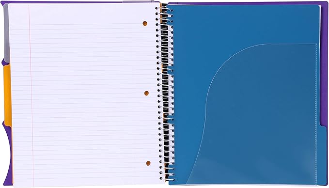 Mintra Office Durable PREMIUM Spiral Notebook, ((Purple, 3 Subject, 8.5in x 11in)), Fabric Covered Coils, No Snags, Removable Adjustable Pocket Dividers, Ruler, Organization, Customizable
