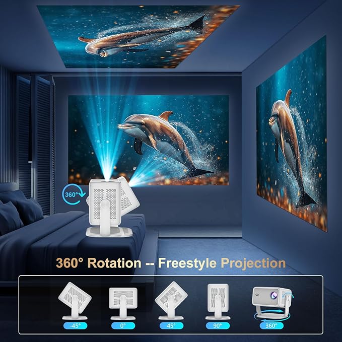 Smart Projector with WiFi and Bluetooth, 1080P Native 4K Support, 600 ANSI Lumen, Electric Focus & Auto Keystone, Built in Apps, Mini Portable Projector for Outdoor Movies Home Theater