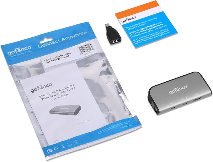 gofanco USB-C Dual Video Xpanding (VXP) with PD 3.0 Charging – DP Alt Mode Required, Thunderbolt 3 Compatible, Dual Monitor Panoramic 3840x1080 View Adapter - USB C to mDP/DP & HDMI - Windows & macOS