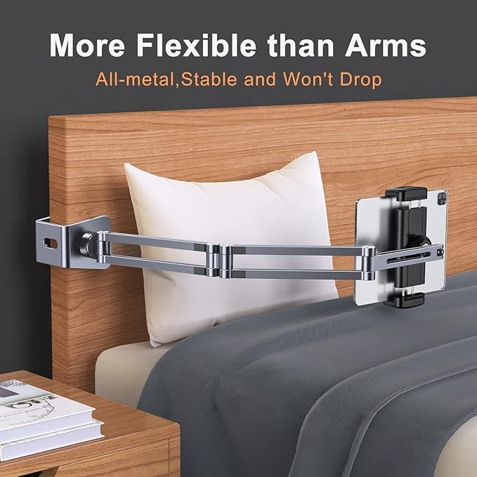 OATSBASF Phone and Tablet Holder Bed Gooseneck Mount, Aluminum Long Arm Foldable Lazy Stand, Universal 360 Degree Rotatable for iPhone, iPad, Tablet