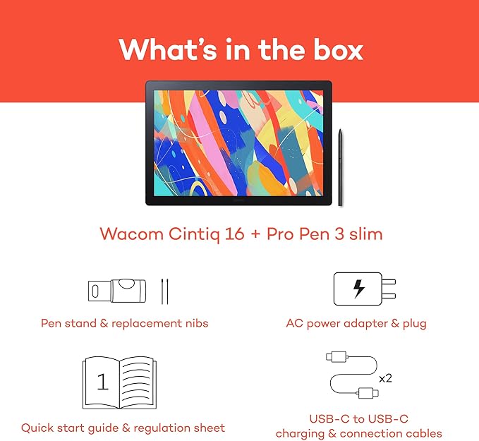 Wacom Cintiq 16 Drawing Tablet with Screen, 16 inch Display, Pro Pen 3 (Battery-Free), 100% sRGB Pen Display for Artists, Designers, Animation, Game Dev, Works with Mac, PC