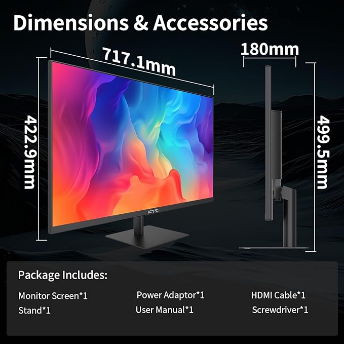 KTC 32 Inch 2K Computer Monitor, IPS 1440p Monitor with Ultra-Thin Bezels, HDR10, Freesync/G-sync, HDMI/DP Ports, Tilt Adjustable, Eyecare, Ideal for Business, Office, and Casual Gaming