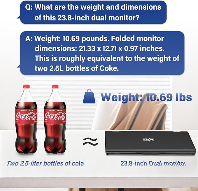 InnoView 23.8" 2K Dual Mnonitor Built-in Speakers QHD 2560 x 1440P Laptop Screen Extender 315°Adjustable Dual Monitor for MacBook Windows with DP Type-C HDMI Double Foldable Monitors(No Driver Needed)