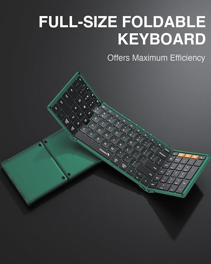 ProtoArc Foldable Bluetooth Keyboard, XK01 Folding Wireless Portable Keyboard with Number Pad, Full-Size Travel Keyboards for Windows iOS Android Tablet Smartphone Laptop PC - Dark Green