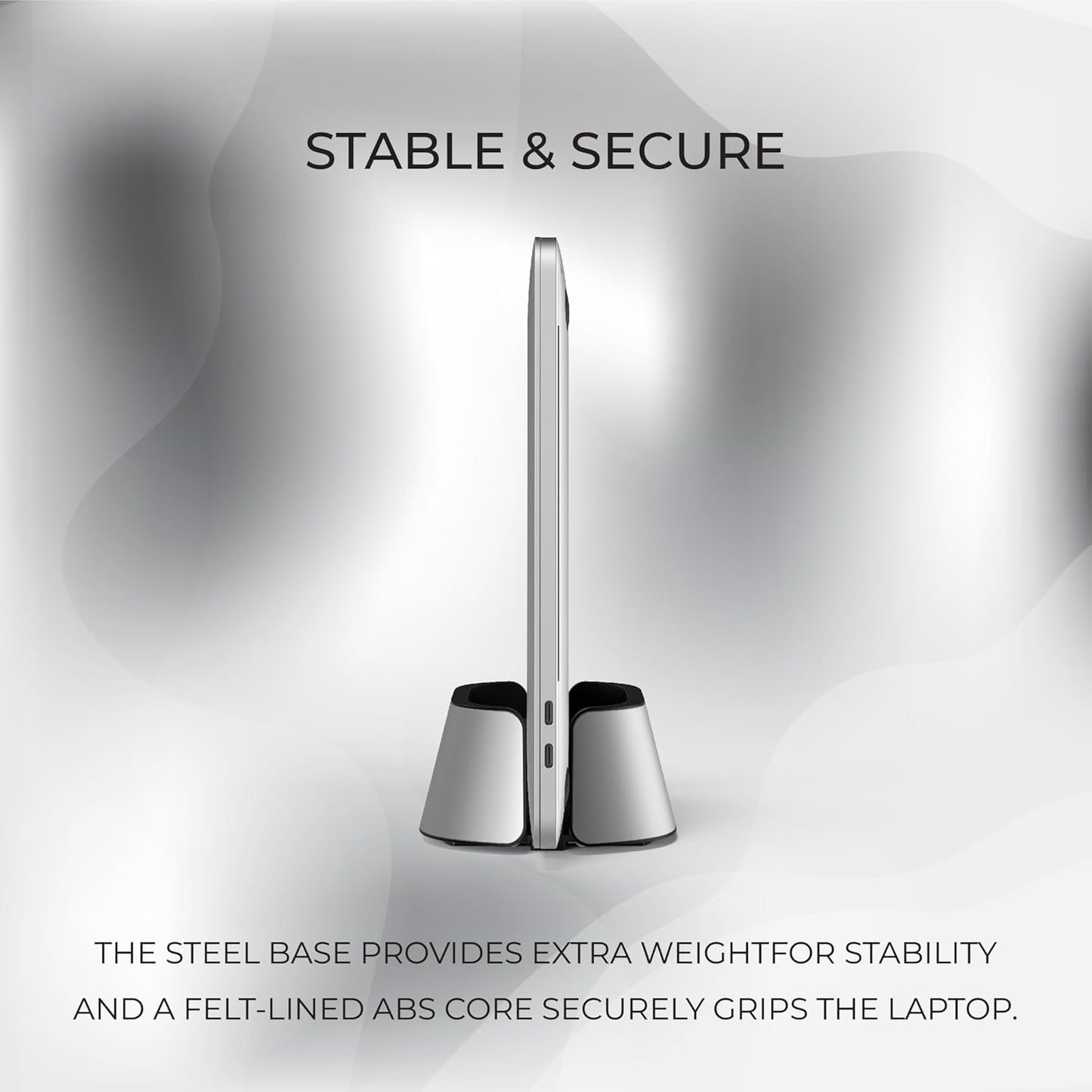 HumanCentric Vertical Laptop Stand in Silver Aluminum, Upright Adjustable Holder and Dock, Laptop Vertical Stand Fits MacBook Pro and Other Laptops .5" to 1.5", Clamshell Compatible