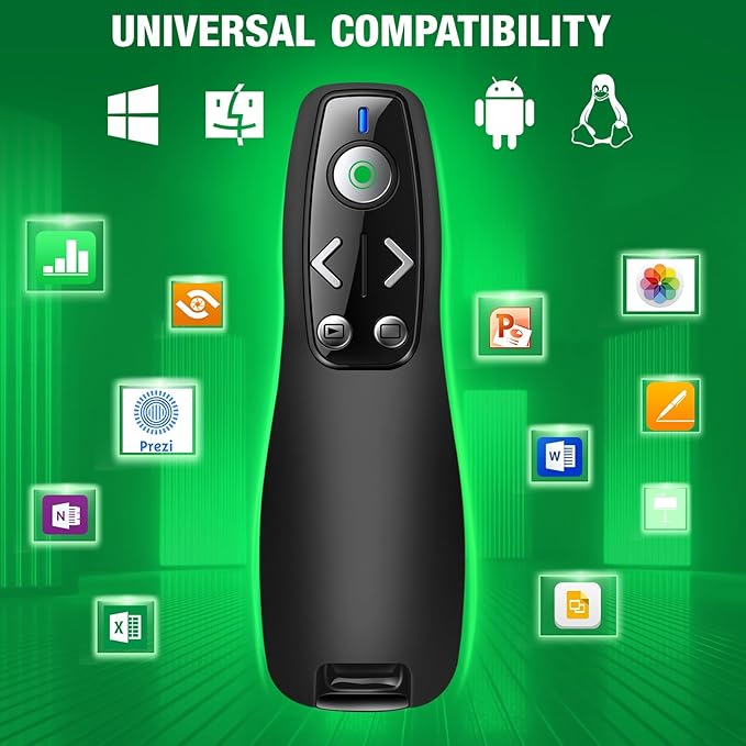 2-in-1 USB Type C Presentation Clicker Wireless Presenter Remote with Green Light for PowerPoint, Powerpoint Clicker with Volume Control PowerPoint Slide Advancer for Mac, Computer, Laptop