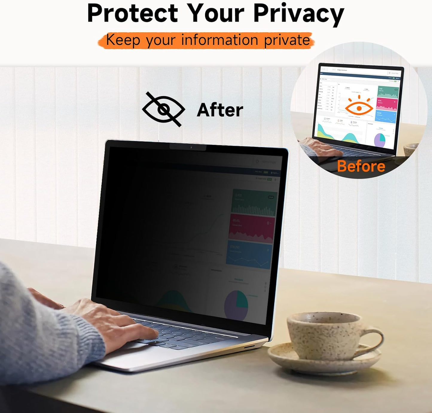 Mamol Upgrade Privacy Screen for Microsoft Surface Laptop 1/2/3/4/5 th Gen 13.5 inch, Fully Removable Anti Spy Glare Blue Light Filter, Surface Laptop Privacy Screen Protector 13.5 in