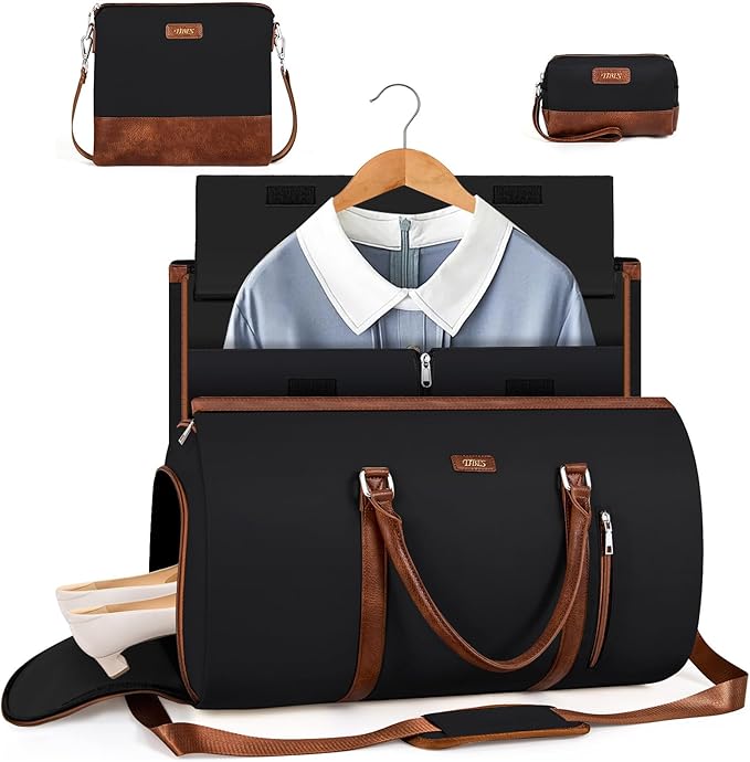 4pcs Convertible Garment Duffel Bag for Travel - 50L 2-in-1 Carry On Weekender Overnight Bag with Toiletry Bag, Fits Suits & Dresses, Trolley Sleeve, Hanging Suit Compartment, Waterproof Shoe Pocket