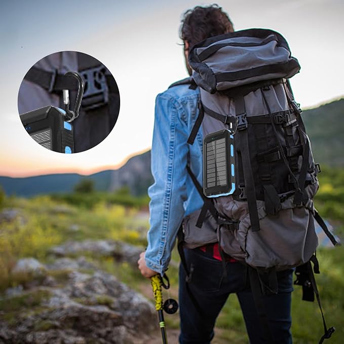 Solar Charger, 20000mAh Portable Type-C Solar Power Bank with 4 Cables, Waterproof Battery Pack, Outdoor External Backup Power Charger Six Outputs/LED Flashlights, Perfect for Camping Travel