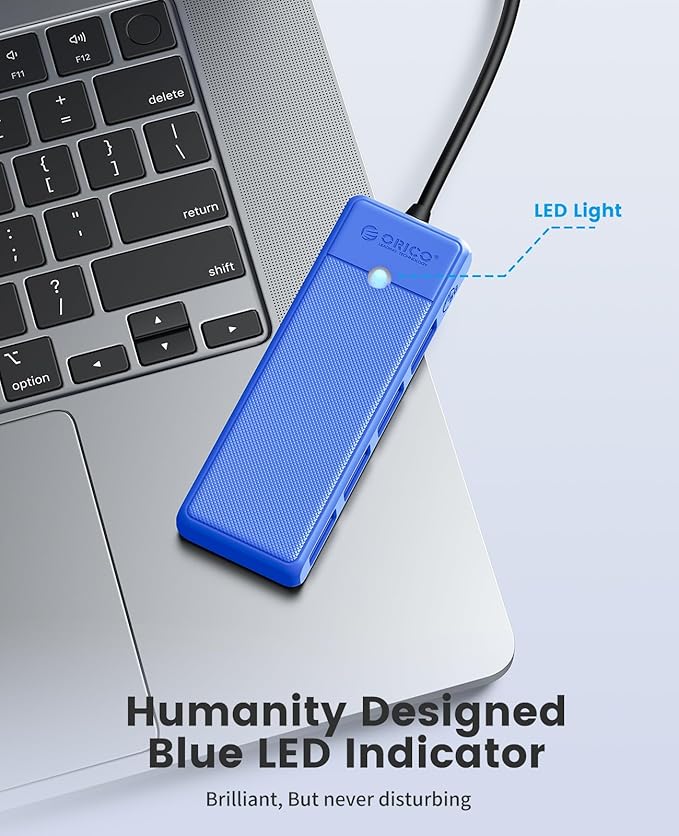 USB 3.0 Hub, ORICO 4-Port USB Hub, Ultra Slim USB Splitter for Laptop for MacBook, Mac Pro, iMac, Surface Pro, XPS, PS5, PC, Flash Drive, Mobile HDD(Blue/0.5ft)