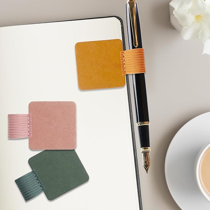 Pen Holder for Notebook 15 Pcs Adhesive Pen Holder Pu Leather, Suitable for Planners, Diaries, Binders, Books, School Office Supplies (7 Colors)