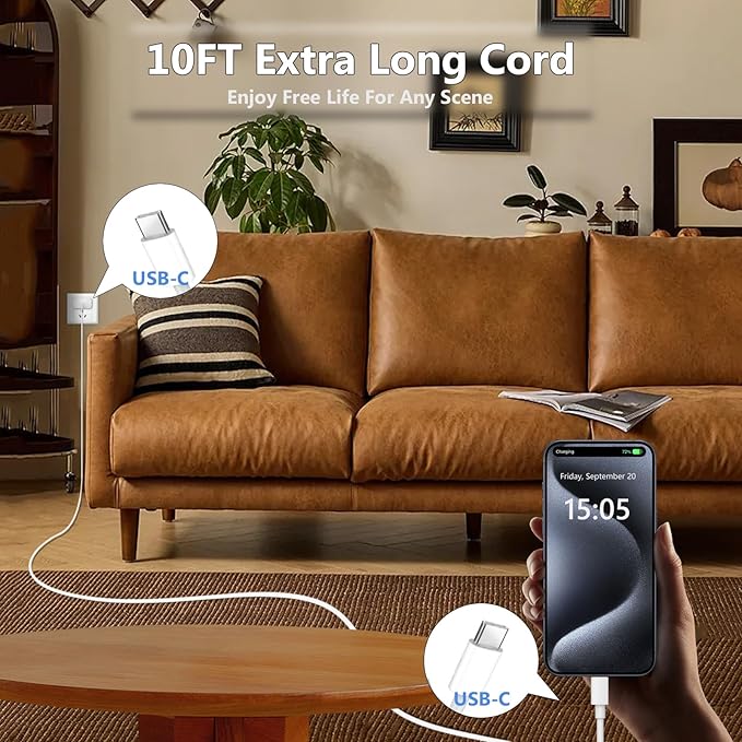 10FT for iPhone 16 15 Charger Fast Charging, Long USB C to C Charger Cord with 20W Type C Phone Fast Charging Block for iPhone 16/16 Pro/16 Pro max/16 Plus, iPhone 15/15 Pro/15 Pro max/15,iPad, 2Pack