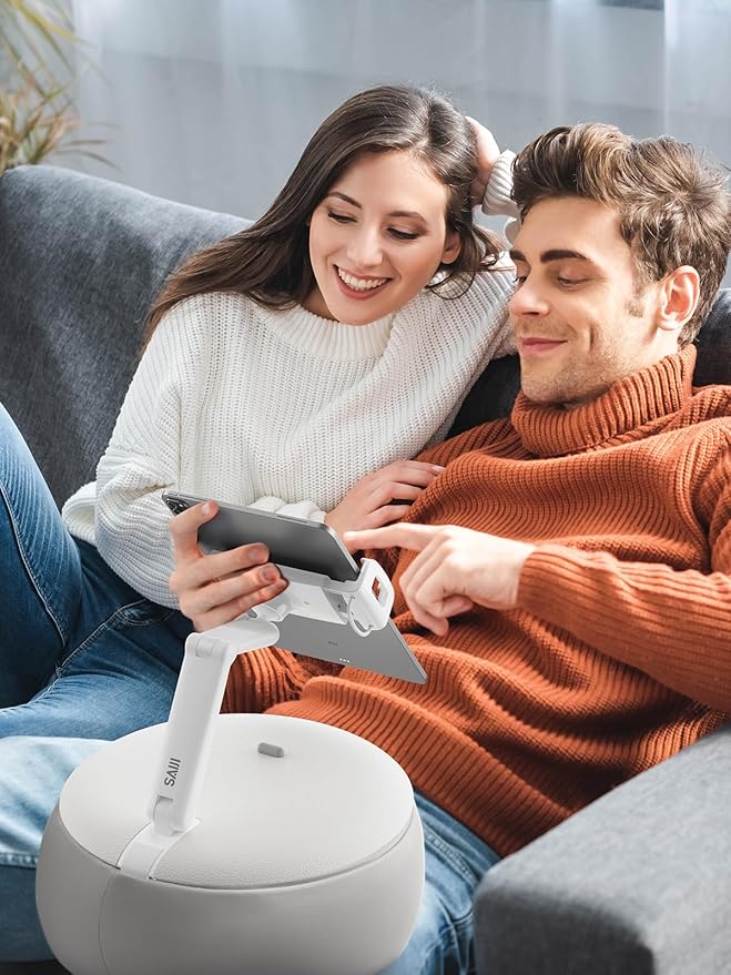 SAIJI Kindle Holder Pillow, Tablet Holder Compatible with 4.7-15.6” Kindle, Phone, Ipad, 360° Adjustable Tablet Stand for Bed with Flexible Dual Axis Arm & Microbead Cushion (Gray)