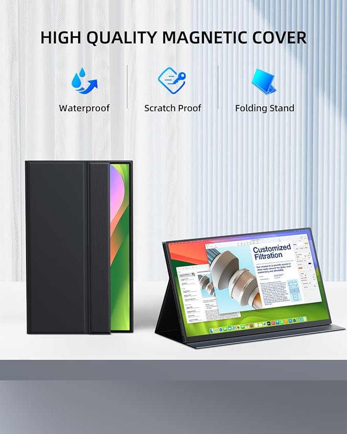 UPERFECT Portable Monitor 18.5 inch 120Hz 100% sRGB 1080P Portable Laptop Display w/Smart Cover, VESA & Speakers, Frameless IPS HDR Gaming Monitor USB-C HDMI Travel Second Monitor