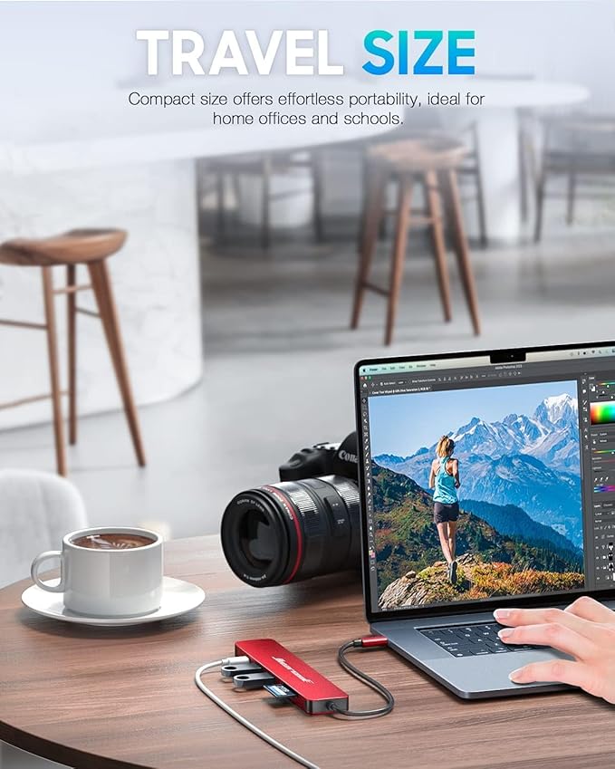 Hiearcool USB C Hub, USBC Multi-Port Adapter for MacBook iPad Pro,7 in 1 USB-C Power Delivery Dock for Steam Deck,4K HDMI Hub for Thunderbolt Laptop Docking Stations for Other Type C Devices-Red