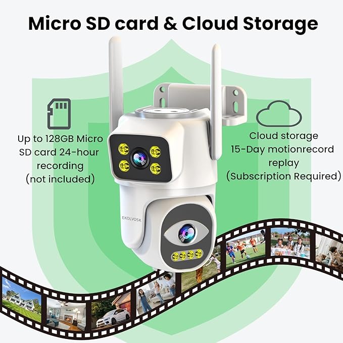 Security Cameras Outdoor Wireless,Dual Lens WiFi Cameras for Home Security, Auto Tracking Light Alarm & Color Night Vision,Two-Way Audio, Plug-in Cable,Water Proof for Outdoor