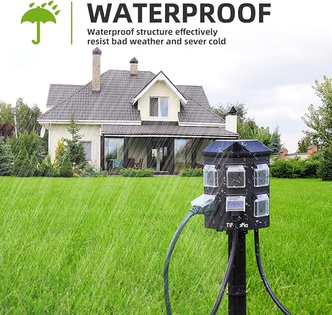 Outdoor Power Strip with 15 FT Extension Cord, 100FT Remote Control, Dusk to Dawn Light Timer Waterproof, 6 Grounded Outlets for Yard, Pool and Garden, ETL Listed