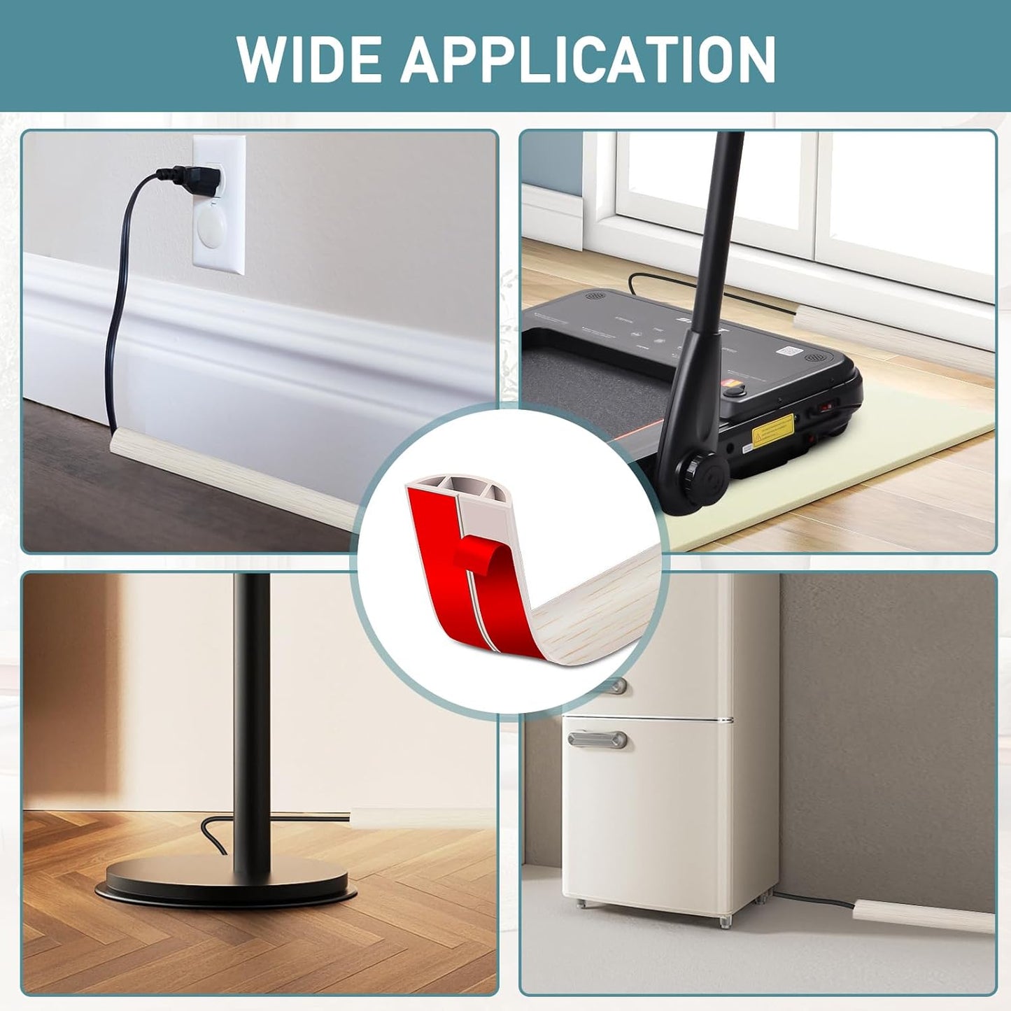 Floor Cord Cover Self Adhesive Cord Hider Floor Extension Cord Covers for Floor Power Cord Protector Cable Management Prevent Cable Trips Cable Cavity 0.51" W x 0.31" H (Beige Wood, 20Ft)