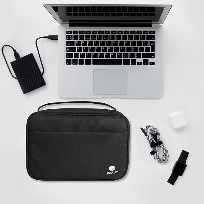 pack all Electronic Organizer Plus, Larger Capcity Cable Organizer Bag, Shockproof Carrying Case, Portable Cord Travel Organizer Storage Bag for Cables, Chargers, Phones, USB, SD Cards(Black)