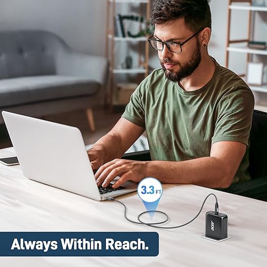 acer USBC Cable, 100W USB C Cable (3.3FT/2 Pack), C to C Fast Charging Nylon Braided Type-C Charger Cord Compatible with iPhone16/15 Pro Max, Galaxy S25/S24, MacBook Pro/Air, iPad, Laptop, etc.