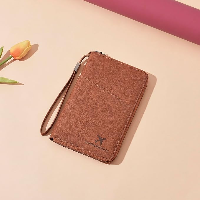 Family Passport Holder Wallet RFID Blocking Zippered Passport Wallet,Women and Men Travel Wallet Ladies Passport Cover