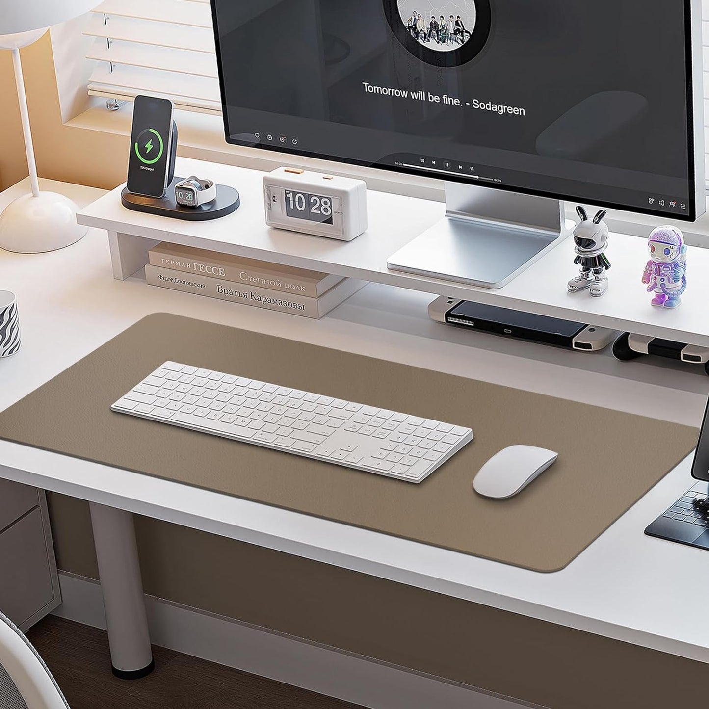 Boutilon Leather Desk Pad Protector,Non-Slip Mouse Pad,Laptop Desk Pad,Office Mouse Mat,Waterproof Leather Desk Blotter,Desk Writing Pad for Office and Home (M-Dark Apricot,30"x14")