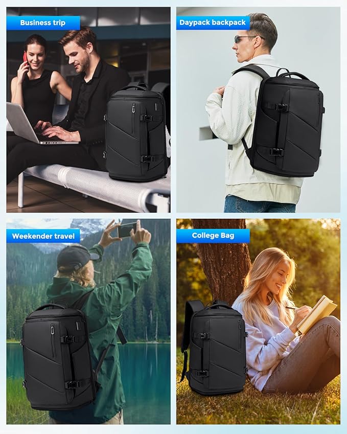 30L Travel Backpack for Men, Flight Approved Carry on Backpack Fits 17 inch Laptop, Water-resistant Large Luggage Weekender Bag Daypack for Traveling, Sports, Business, Black