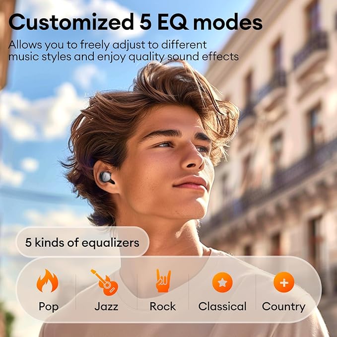 PAXA Wireless Earbuds with Touch Screen Headphones Bluetooth 5.4 Ear Bud IPX4 Light Weight in Ear Earbuds Comfortable Fit Deep Bass Stereo 5 EQ Modes ENC Clear Call for Android/iOS(Black)