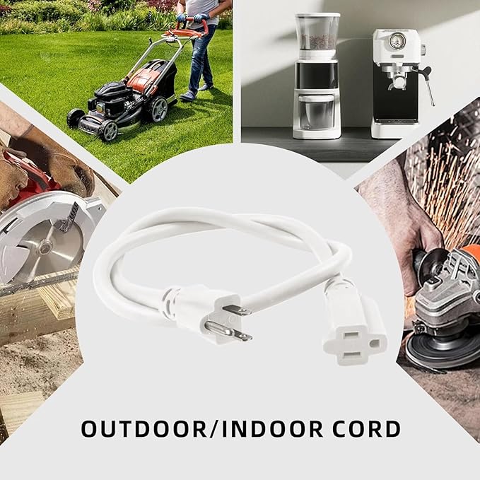 40ft Indoor Outdoor Extension Cord - 12/3 SJTW Heavy Duty Extension Cable with 3 Prong Grounded Plug for Safety -15Amp 1875W White Electric Cord Great for Garden, Appliances