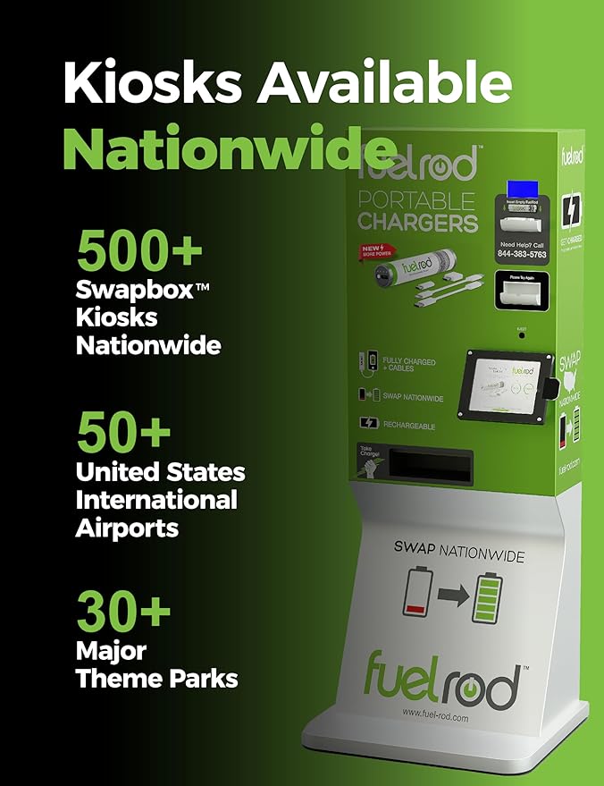 One USB-C Portable Charger Kit, with an Extra Set of Cables & Adaptors, Compatible with All Tablets, Smart Phones, Rechargeable Backup Power Bank, SWAP for Charged Rod at Kiosk