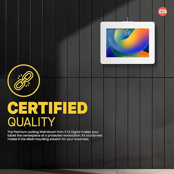 CTA Digital Wall Mount for iPad, iPad Pro, iPad Air, Tablet - White - 11" Screen Support