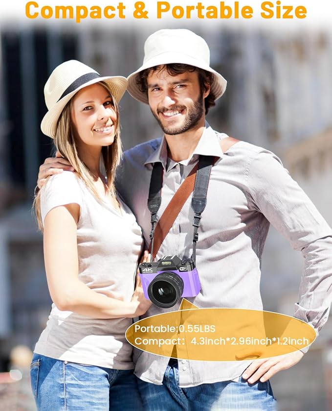 2024 Upgrade VJIANGER Digital Camera for Photography Vlogging Camera for YouTube with WiFi, 180° Flip Screen, 16X Digital Zoom, 52mm Lens, 2 Batteries, 32GB Micro SD Card(Purple)