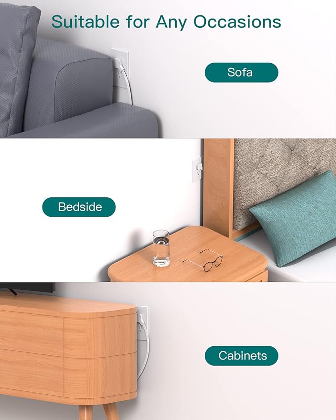 Cruise Essentials - Flat Plug Power Strip, Addtam 5 ft Ultra Flat Extension Cord with 6 Outlets Extender, No Surge Protector for Cruise Ship, Travel, Dorm, Home Office, ETL Listed